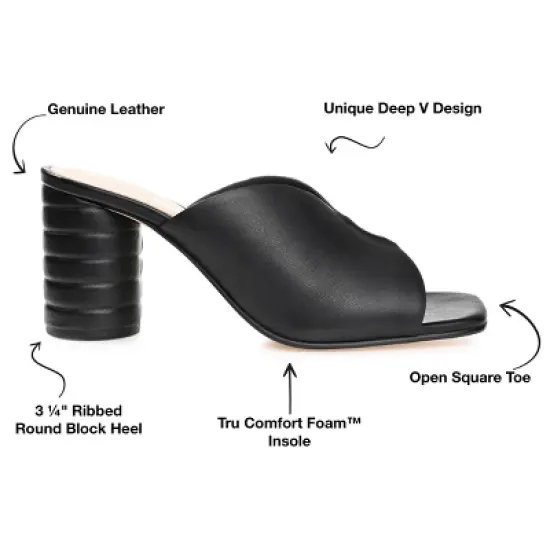 Journee Signature Womens Genuine Leather Karah Slip On Block Heel Open Square Toe Sandals image {7}