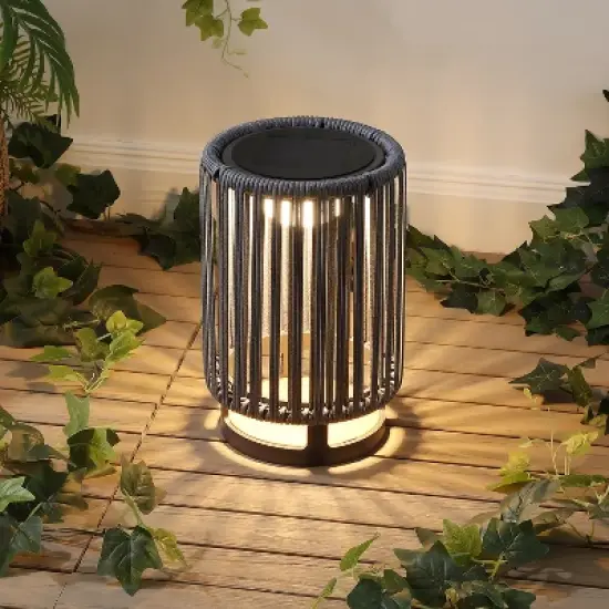 JONATHAN Y Sawara Modern Minimalist Faux Rattan Integrated Indoor/Outdoor LED Solar Powered Lantern image {1}