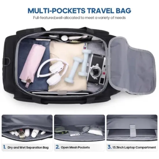 Gym Bag for Men and Women with Shoe & Laptop Compartment, 3-in-1 Sports Travel Duffel Bag image {6}