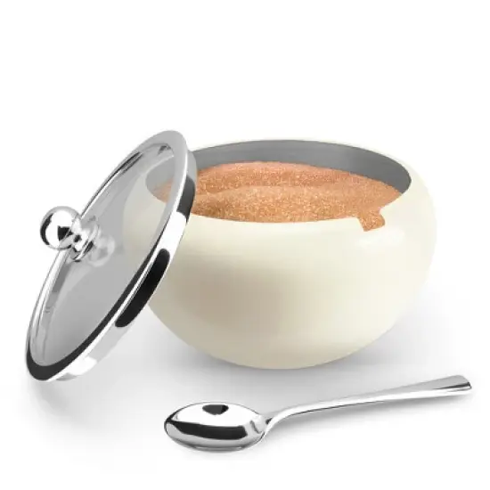 Kook Large Stainless Steel Sugar Bowl and Spoon, Glass Lid, 16 oz image {8}