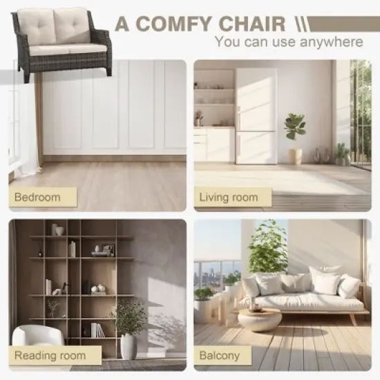 YARDSIGHT Outdoor Wicker Loveseat, 2-Seater Patio Sofa with Thick Cushions, All-Weather Rattan Couch for Garden, Porch, Balcony, Backyard image {4}