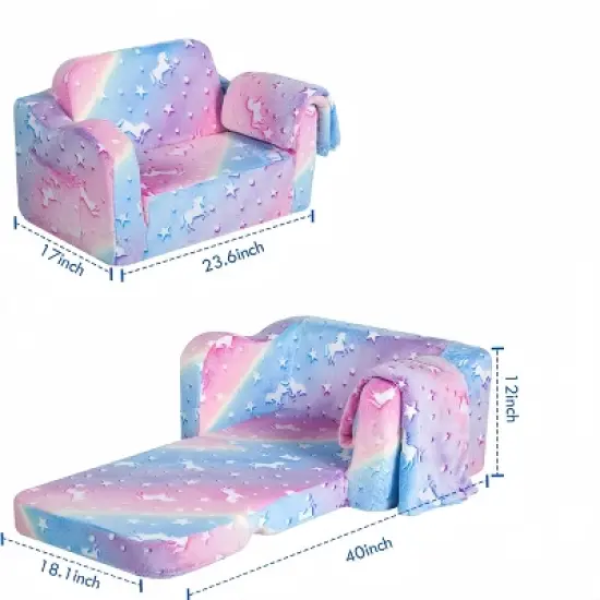 Compression Modular Kids Sofa, Perfect Sleeper Extra Convertible Sofa to Lounger, Comfy 2-in-1 Flip Open Couch Sleeper for Kids Pink Small Sofa image {3}