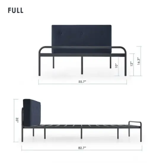 Maggie Metal Platform Bed with Upholstered Cushion Headboard - Mellow image {7}
