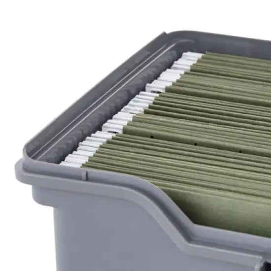 IRIS 4pk Portable Letter Plastic File Box with Organizer Lid Gray image {8}