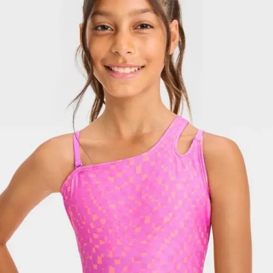 Girls' Curvy Checkered One Piece Swimsuit - art class&trade; Violet image {1}