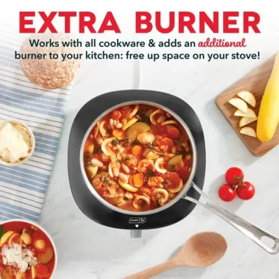 Dash Everyday Electric Cooktop: 1200W, Smooth Top, 1 Burner, Countertop, Gray image {4}