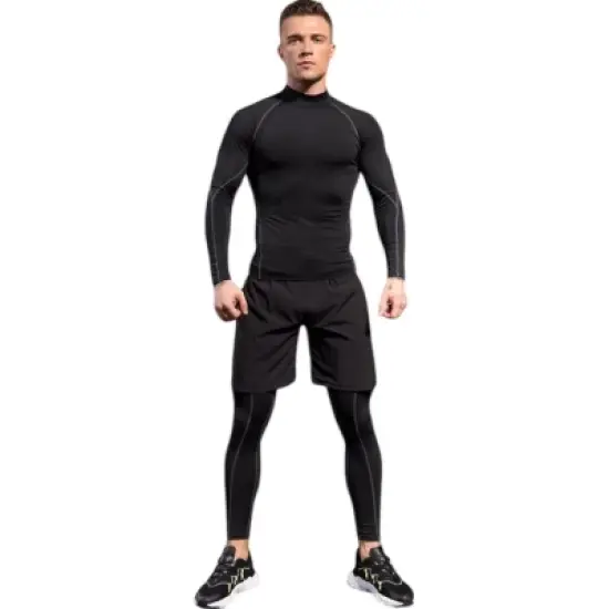 Anna-Kaci Active Men's Long Sleeve Compression Shirt with Mock Neck and Stretch Fit for Performance and Training image {3}