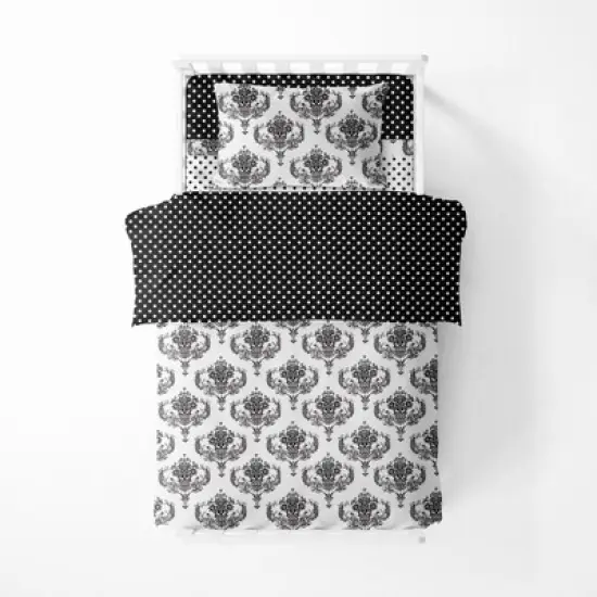 Bacati - Classic Damask Black/Gray/White 4 pc Toddler Bedding Set image {3}