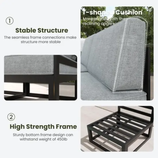 LayinSun 9-Piece Large Outdoor Modular L-Shaped Sectional Set with Propane Fire Pit Table image {6}