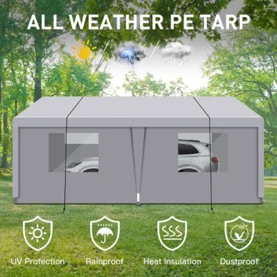 Coolbibila 10'&times;20' Carport, Heavy Duty Portable Car Tent, Storage Sheds Outdoor image {2}