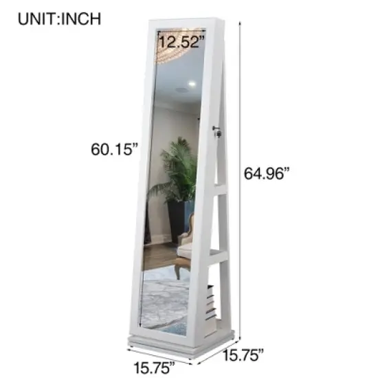 Gulches Full Length Mirror 360&deg; Swivel Jewelry Cabinet - Stylish and Functional Storage Solution for Jewelry and Accessories image {3}