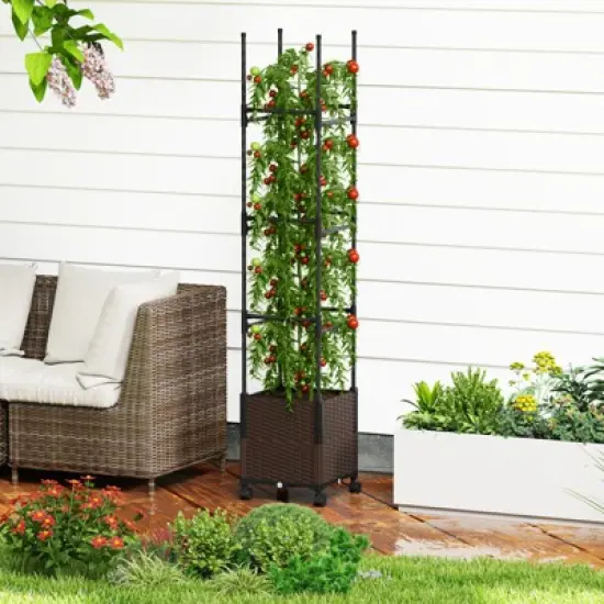 Tangkula 87" Tall Raised Garden Bed w/ Plant Box & Trellis Lockable Wheels Indoor Outdoor image {1}