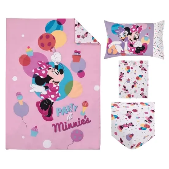 Disney Minnie Mouse Let's Party Pink, Lavender, and White Balloons, Cupcakes, and Confetti Party at Minnie's 4 Piece Toddler Bed Set image {7}