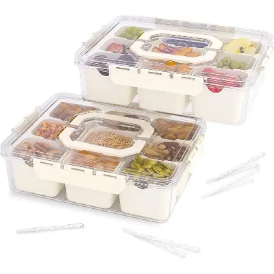 MaseiKar Divided Serving Tray with Lid, 9 Compartment Snack Box, Charcuterie Organizer, Snackle Box for Candy, Nuts, Fruits, Snacks image {7}
