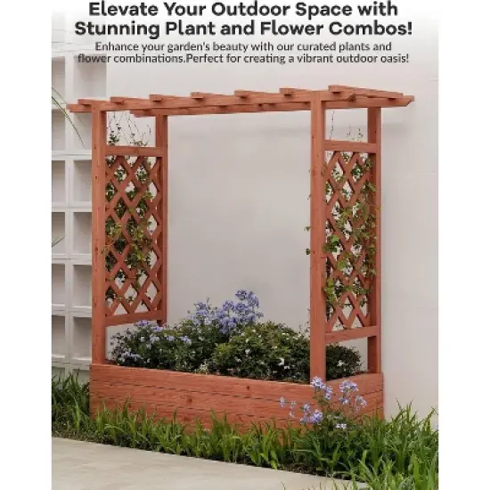 Raised Garden Bed With Trellis, Wood Planter Box With Side Trellis, Hanging Roof, and Drainage Holes, for Climbing Plants, Vines, Flowers image {5}