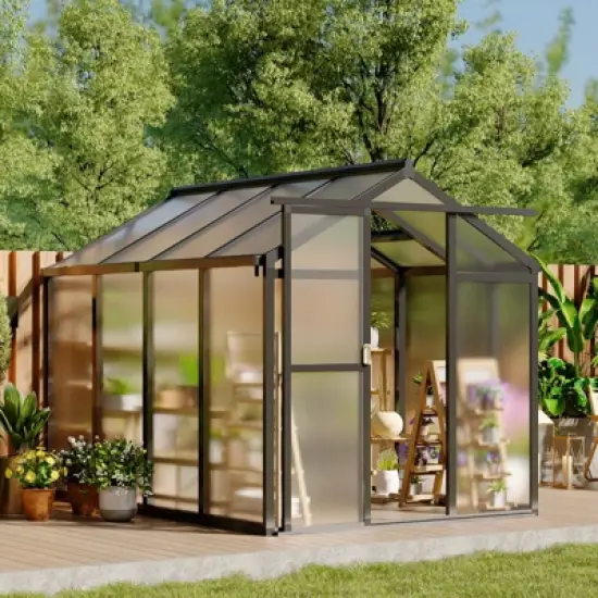 Greenhouse for Outdoors, Polycarbonate Greenhouses with Quick Setup, Aluminum Frame and Roof Vent, Lockable Door image {6}