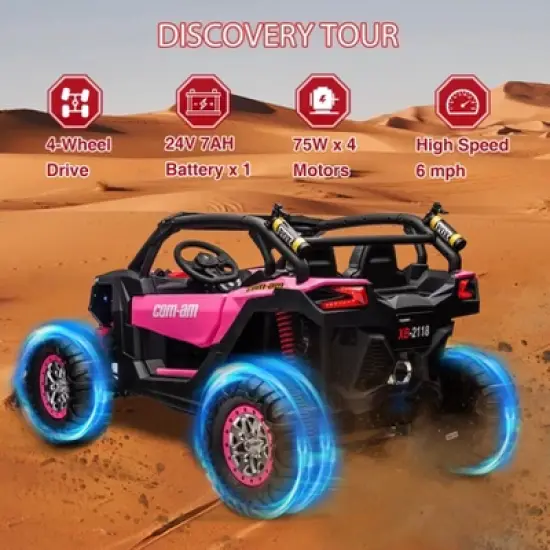 2-Seater 24V Ride-On UTV &ndash; Powerful 4WD Electric Car for Kids with Remote Control, Shock Absorbers, Leather Seats, Music & Lights image {4}