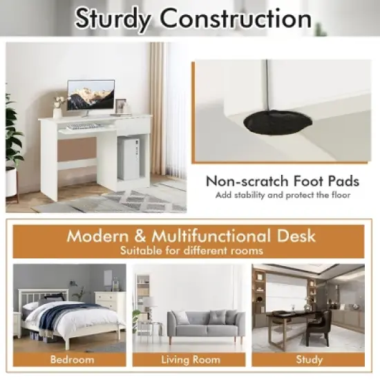 Costway Computer Desk Home Office Workstation Study Laptop Table with Keyboard Tray Drawer Black/White image {5}