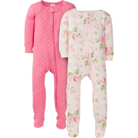 Gerber Baby & Toddler Girls Snug Fit Footed Cotton Pajamas, 2-Pack image {19}