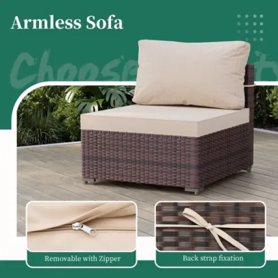 UPHA 5-Piece Rattan Patio Sofa Conversation Set with Cushions image {5}