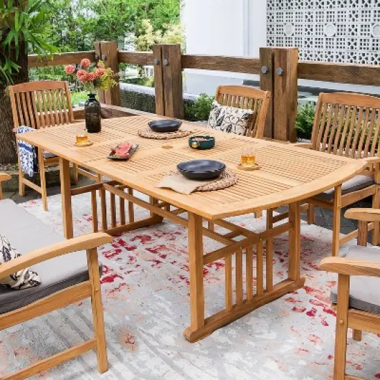 Cambridge Casual 6pc Caterina Teak Wood Outdoor Dining Set with Beige Cushion: Weather-Resistant, 2" Umbrella Hole, Galvanized Steel Hardware image {3}