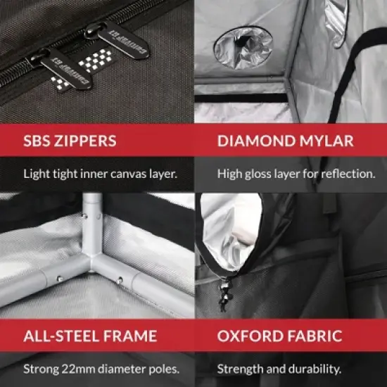 PHANTOM Cultivar GT44 4 by 4 Feet All Steel Grow Tent with 200 Pound Weight Capacity, High Reflectivity Diamond Mylar, and Genuine SBS Zippers image {4}