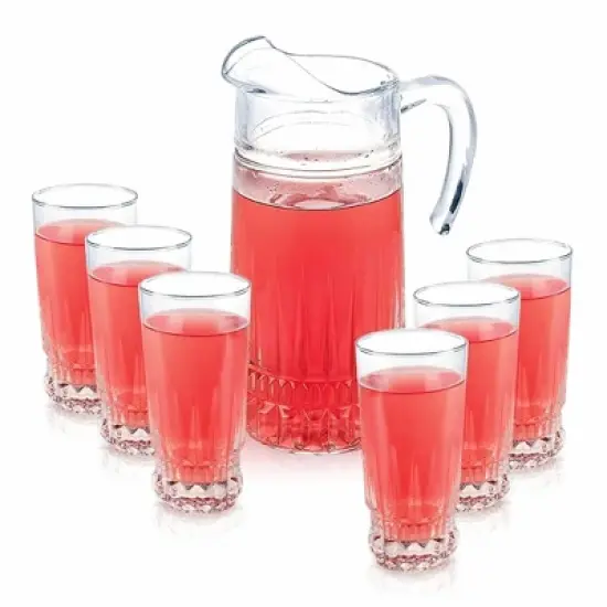 Slickblue Fluted Romanesque Design Cristalline Beverage Set &ndash; Includes 65 oz Pitcher & 6 Tumblers image {10}