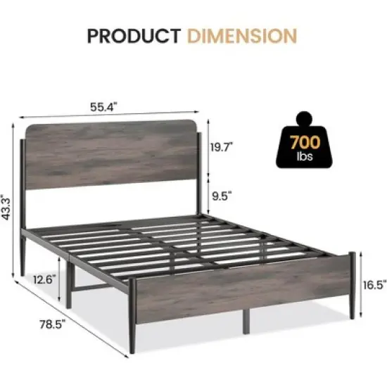 Garvee Bed Frame with Wooden Headboard and Footboard,Metal Bed Frame, No Box Spring Needed, 14 inch Easy to Assemble Noise Free Mattress Foundation image {3}