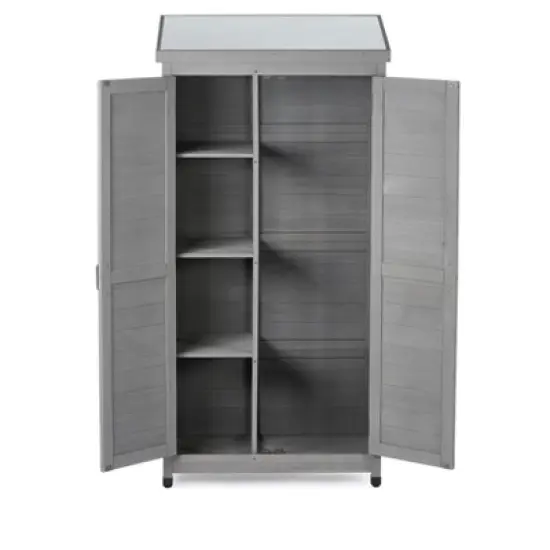 PAGED 68" Outdoor Storage Potting Bench Table with Cabinet and Metal Top, Garden Storage Shed, Wood Tall Shed for Yard and Patio, Gray image {1}