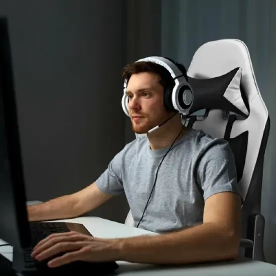 Costway Massage Gaming Chair Reclining Racing Office Computer Chair with Footrest White image {4}