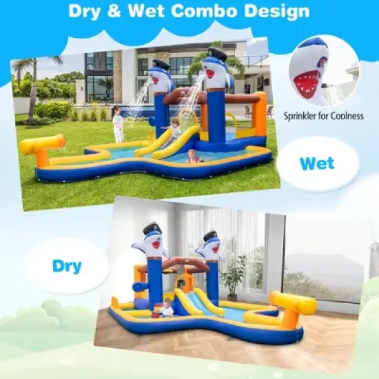 Costway Inflatable Water Slide Park Bounce House Splash Pool Water Cannon with 735W Blower image {2}