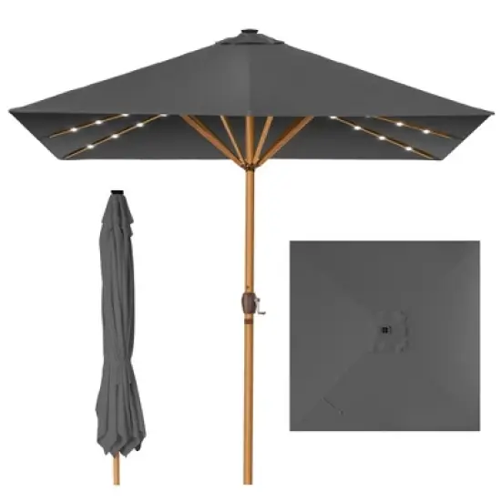 Best Choice Products 9ft Deep Square Solar LED Lighted Patio Umbrella w/ Faux Wood Texture, UV-Resistant image {11}