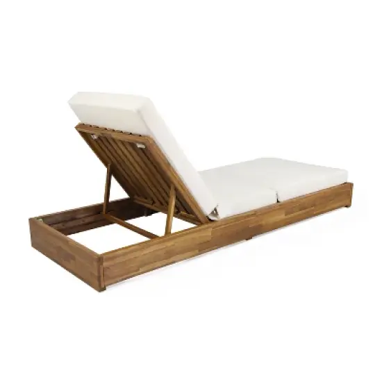 Christopher Knight Home Mira Outdoor Adjustable Acacia Wood Chaise Lounge with Cushion (Set of 2) image {5}