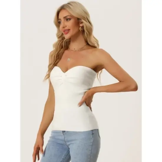 Allegra K Women's Knit Twist Knot Front Off Shoulder Strapless Bandeau Top image {2}