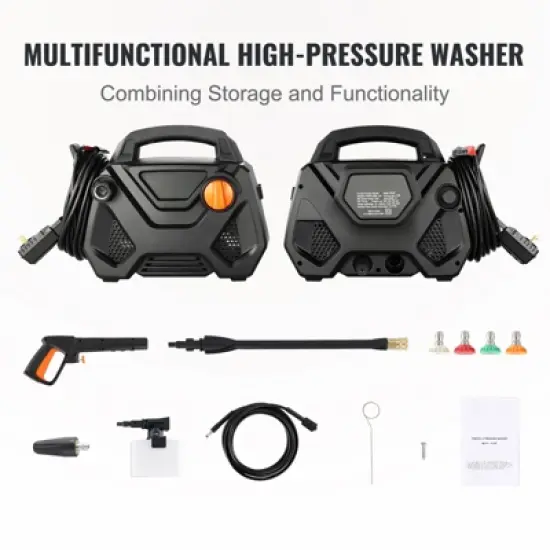 VEVOR Electric Pressure Washer, 2150-PSI 1.85-GPM, Foam Cannon High-Pressure with 5 Different Nozzle, 20ft Hose/35ft Cord Lightweight Washer, Black image {3}