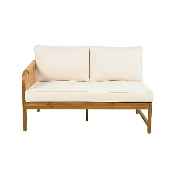 Christopher Knight Home Doretta Outdoor Acacia Wood and Rattan L Shape 5 Seater Seating Set with Cushions image {5}