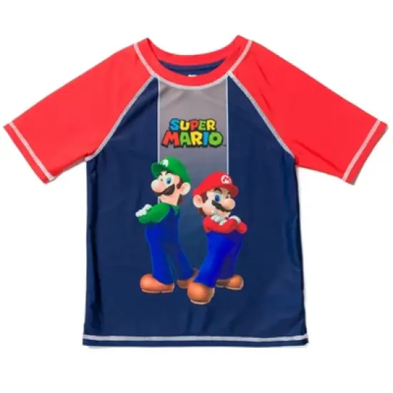 SUPER MARIO Nintendo Luigi Mario Rash Guard and Swim Trunks Outfit Set Little Kid to Big Kid image {2}