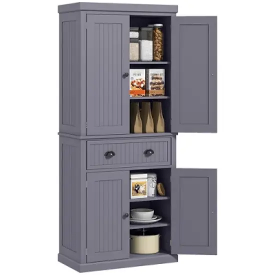 TIRAMISUBEST 72" Pantry Cabinet - Farmhouse Kitchen Storage with 4 Doors, Drawer & Adjustable Shelves, Navy Blue Accent Cabinet image {9}