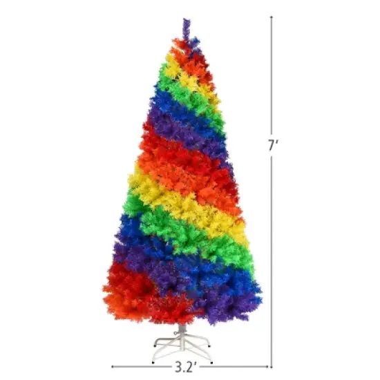 Costway 7FT Artificial Hinged Colorful Rainbow Full Fir Christmas Tree with 1213 Tips image {3}