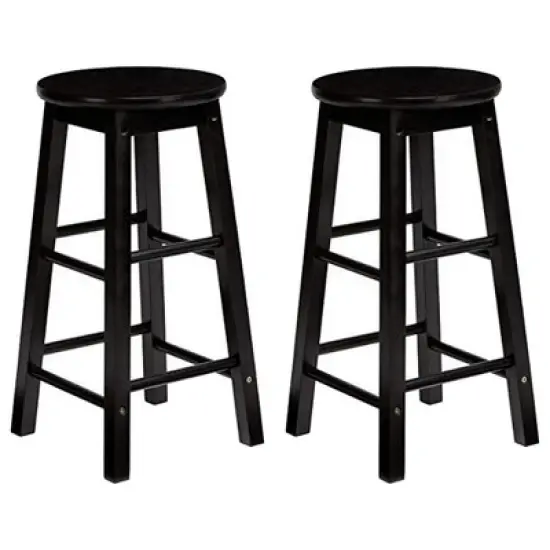 PJ Wood Classic Round Seat 29" Tall Kitchen Counter Stools for Homes, Dining Spaces, and Bars with Backless Seats & 4 Square Legs, Black (Set of 4) image {1}