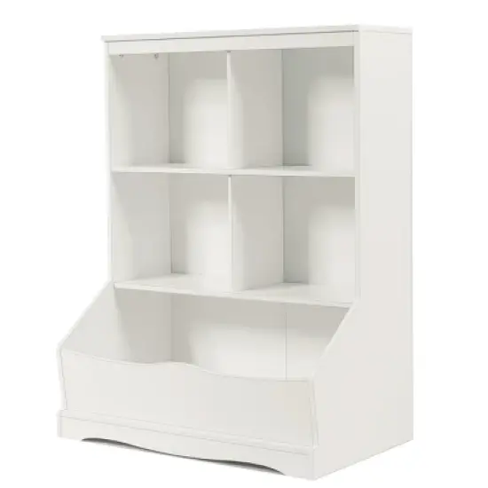 Costway 3-Tier Children's Multi-Functional Bookcase Toy Storage Bin Floor Cabinet GreyWhite image {10}