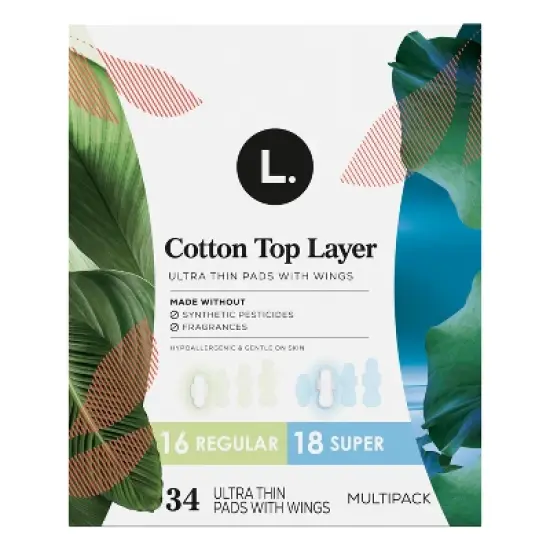L. Organic Cotton Top Layer Ultra Thin Pads - Regular/Super Absorbency  - 32ct image {11}
