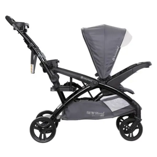 Baby Trend Sit N' Stand Double Stroller 2.0 DLX with 5 Point Safety Harness, Canopy, Extra Basket, 2 Cup Holders & Covered Compartment, Magnolia image {2}