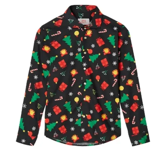 OppoSuits Teen Boys Christmas Shirt - Christmas Icons Black image {3}