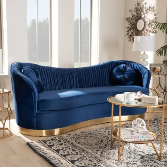 Nevena Velvet Sofa Blue - Baxton Studio image {3}