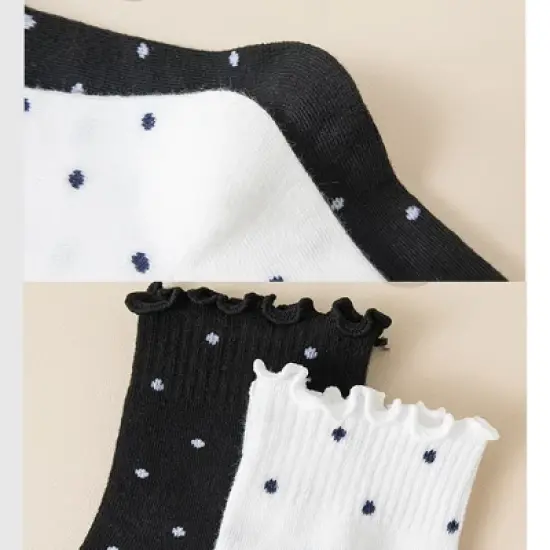 Anna-Kaci Women's Polka Dot Ankle Socks Set Soft Cotton Blend Ruffle Trim Cuff Multiple Color Combos 5 Pairs image {5}