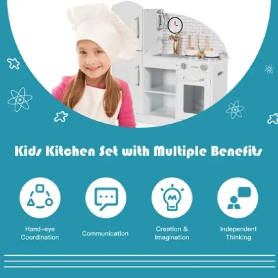 Costway Kids Kitchen Playset Pretend Play Cooking Set w/Vivid Faucet & Telephone image {4}