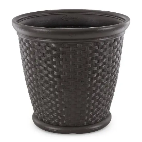 Suncast Sonora 22 Inch Resin Wicker Decorative Garden Planter, Java (2 Pack) image {5}