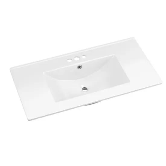 Bathroom Ceramic Vanity Top with Three Holes in White image {10}