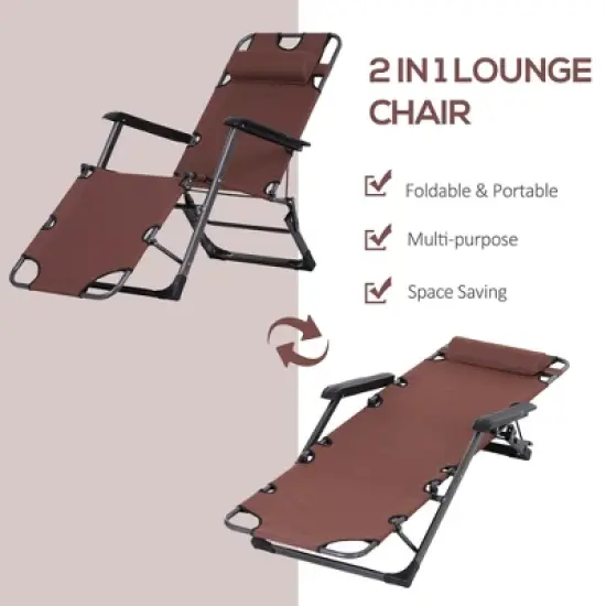 TIRAMISUBEST 2-in-1 Folding Chaise Lounge Chair with Adjustable Back, Pillow & Storage Pocket for Pool, Beach, Patio & Outdoor Use, Brown image {4}